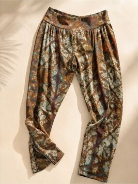 Tucker Silk Print Harem Pants Petite P Made USA Ankle Zip Boho Art Print